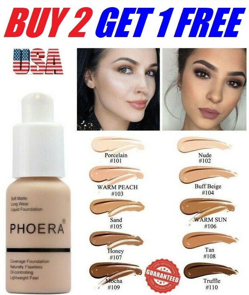 Phoera Foundation Makeup Full Coverage Liquid Base Brighten Long Lasting Shade