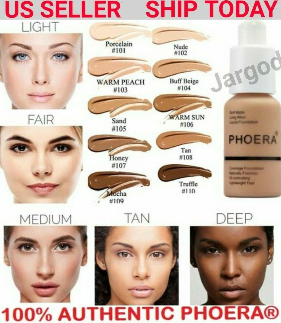 Phoera Foundation Makeup Full Coverage Liquid Base Brighten Long Lasting Shade