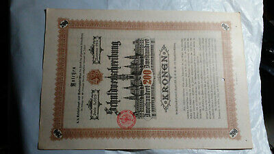 Austria 1892 Ninety Year 4% Debenture 200 Kronen Bond Certificate